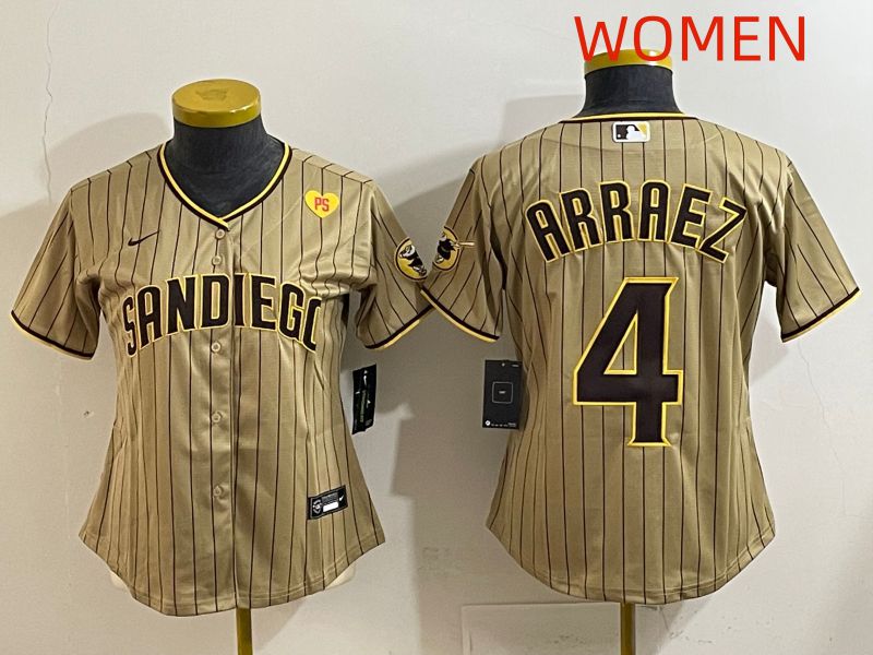Women San Diego Padres #4 Arraez Brown Stripe Game 2025 Nike MLB Jersey style 5